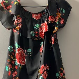 Xhiliration Floral Off Shoulder Open Back Top
